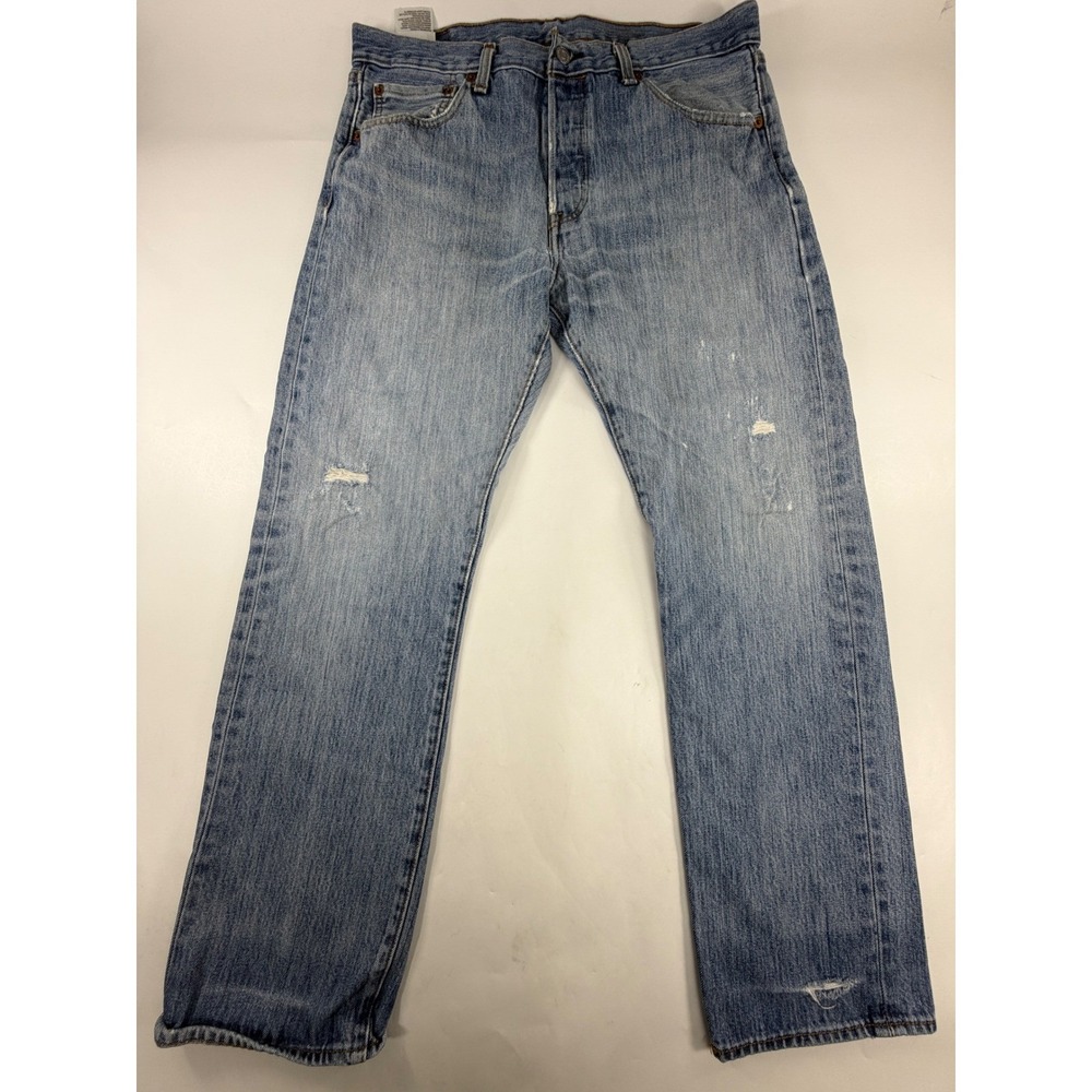 Levis 501 Original Fit Mens Light Wash Distressed Straight Leg Jeans W33 L29